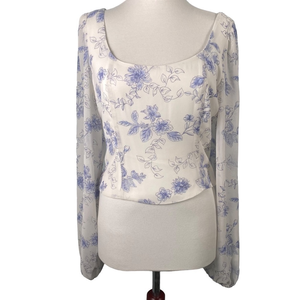 HOUSE Of Harlow Cropped Floral Shirred Blouse | Sz S